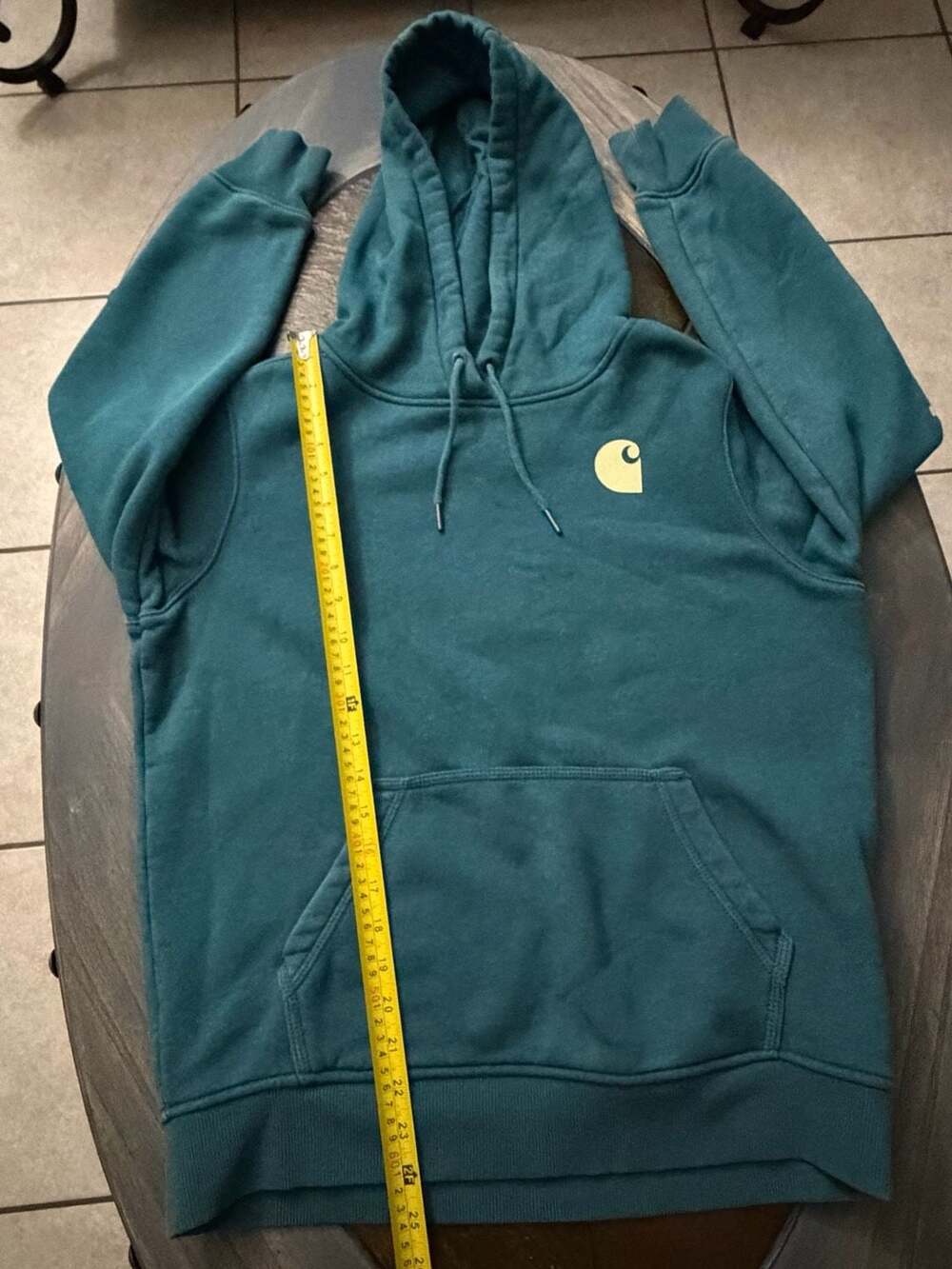 Carhartt Logo Hoodie Sweatshirt, Teal, Size Medium
